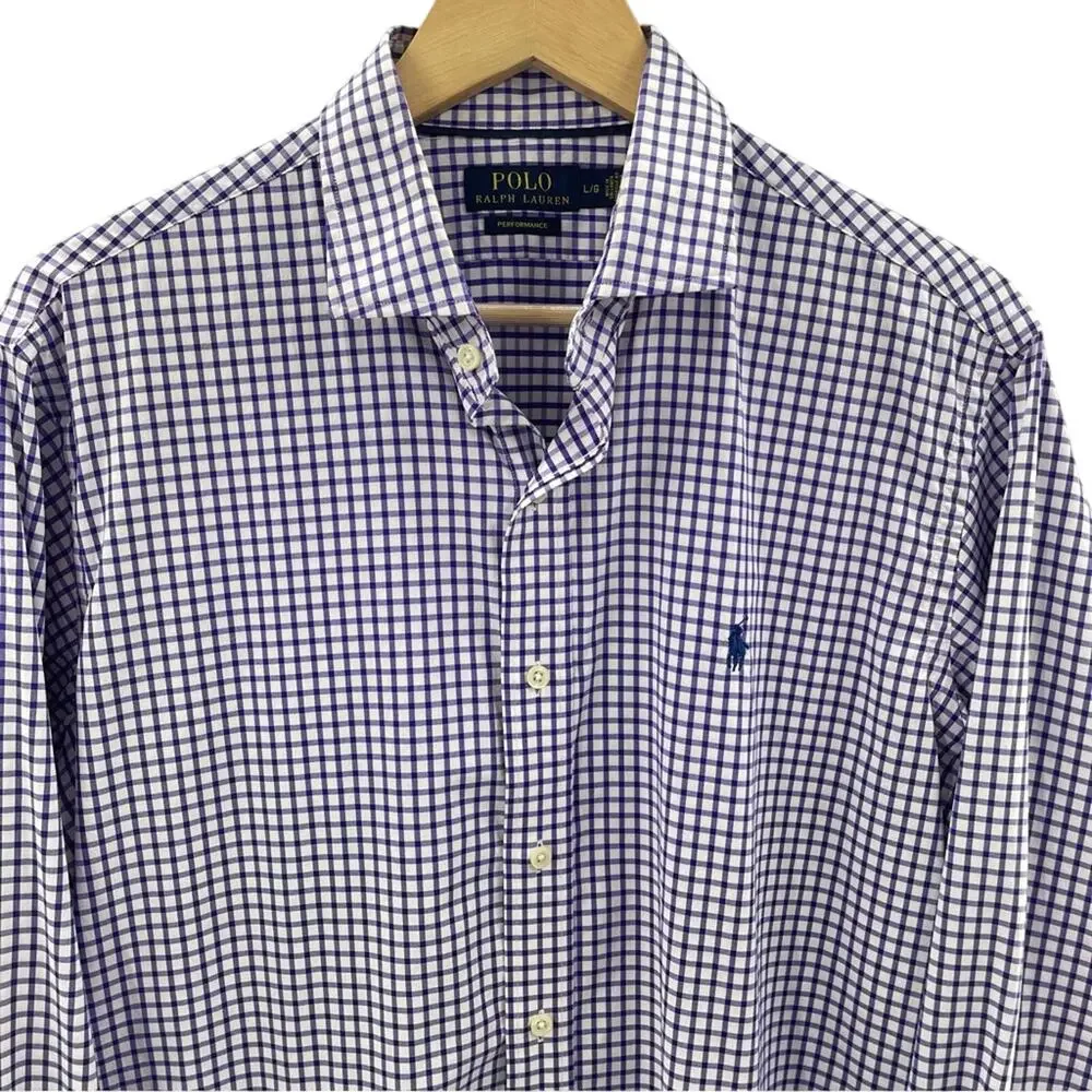 Polo Ralph Lauren Performance Purple Gingham Plaid Stretch Flex Preppy L/S Shirt